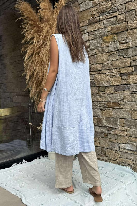 Made in Italy Pia Pillow Cotton Patch Pocket Peplum Dress Sky /26